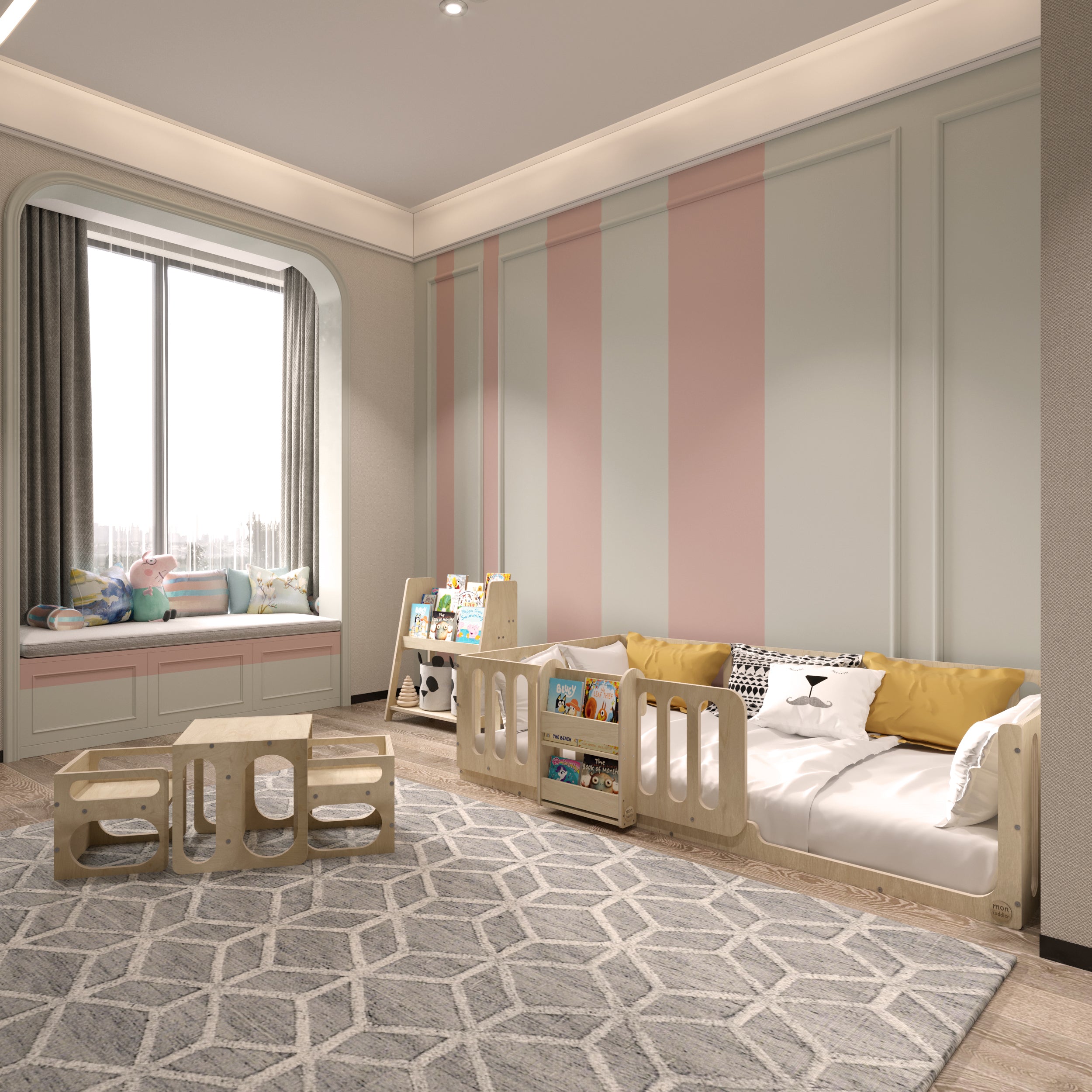 Montessori Floor Bed with Bookshelf - Montoddler