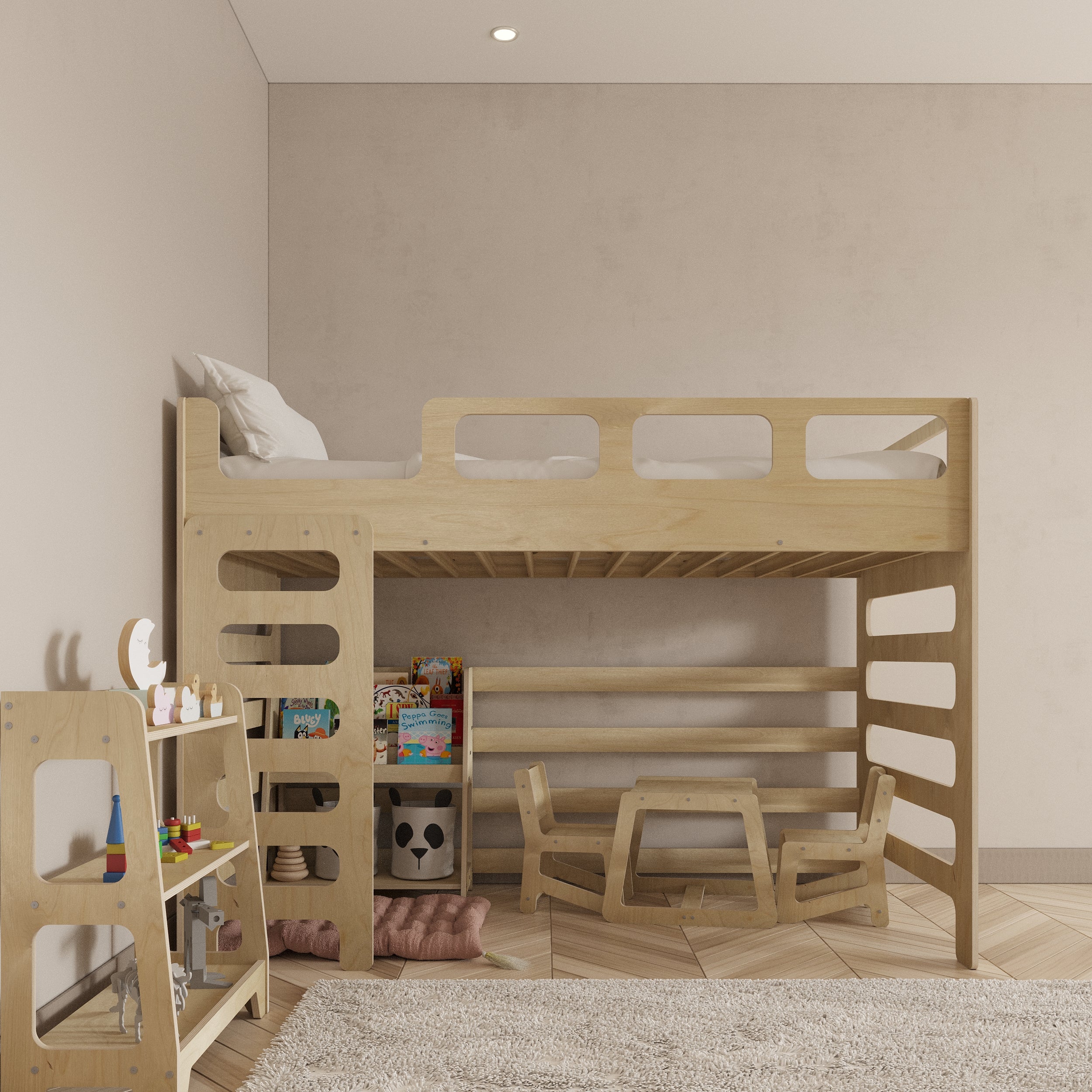 Loft Bed for Kids with Stairs - Montoddler