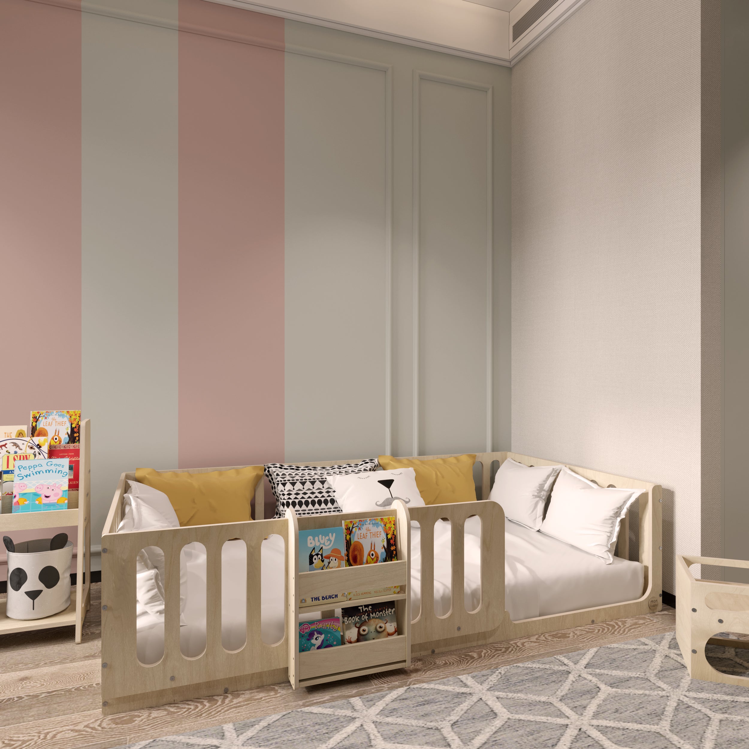 Montessori Floor Bed with Bookshelf - Montoddler
