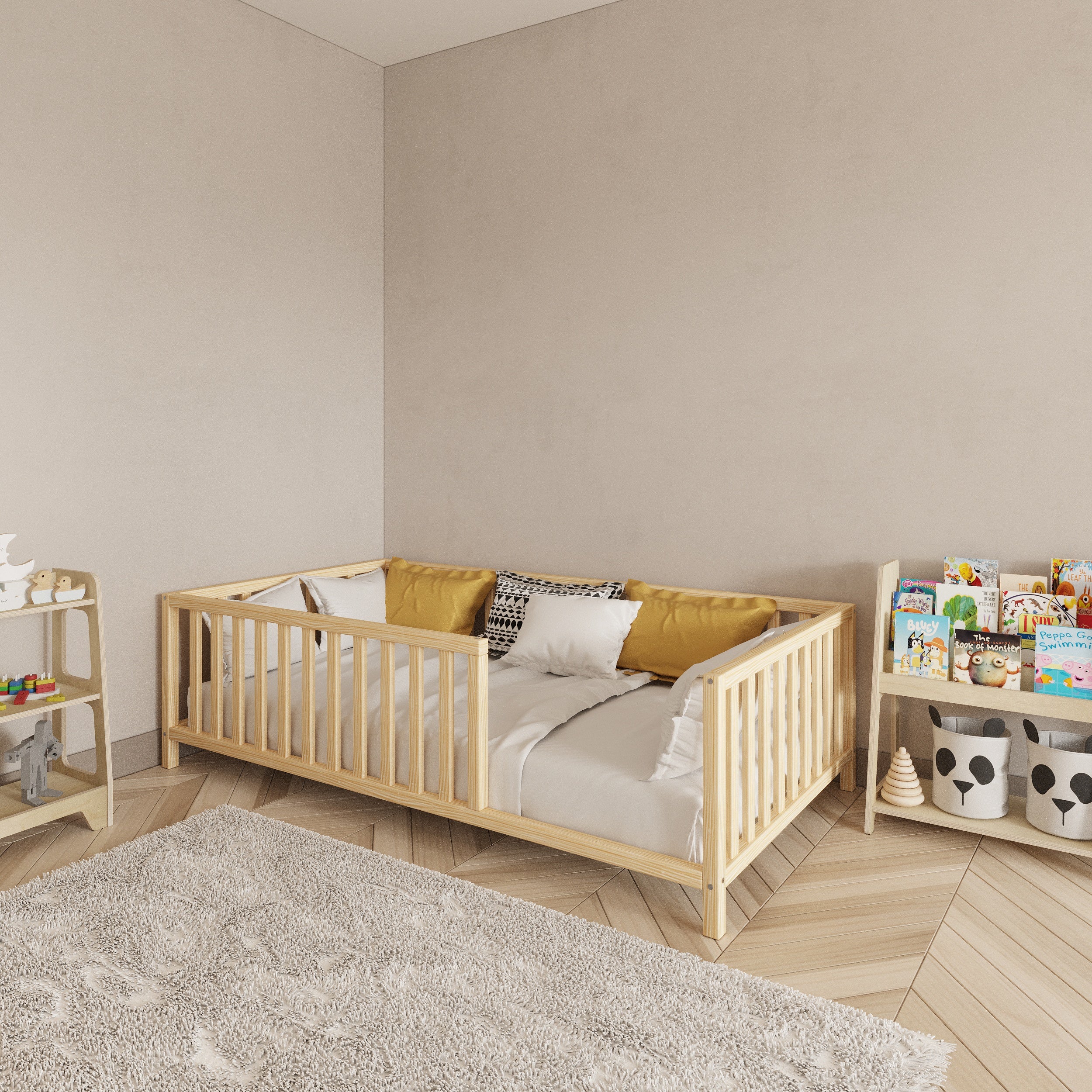 Montessori Bed with Legs Rectangular Rails - Montoddler