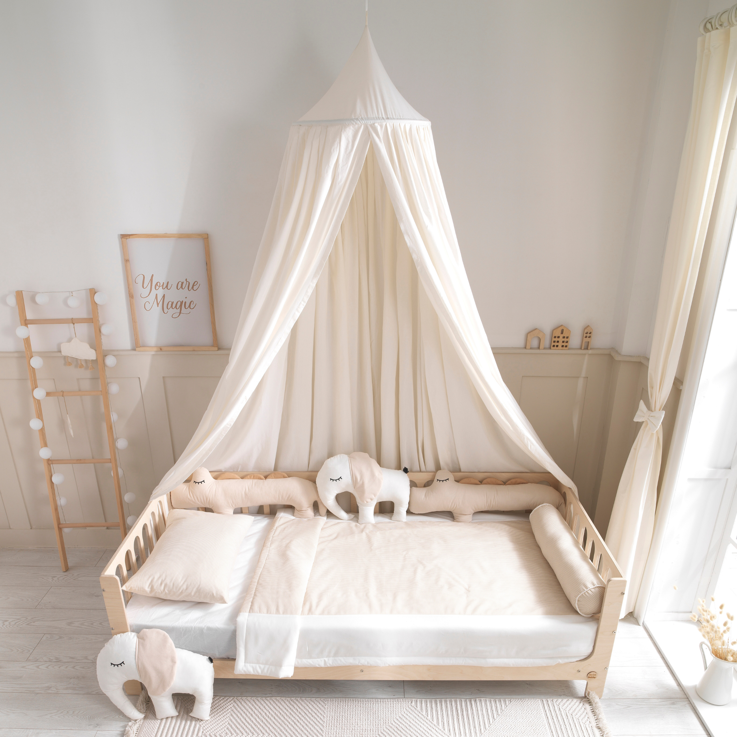 White Montessori Bedding Canopy and Sleep Set - Montoddler