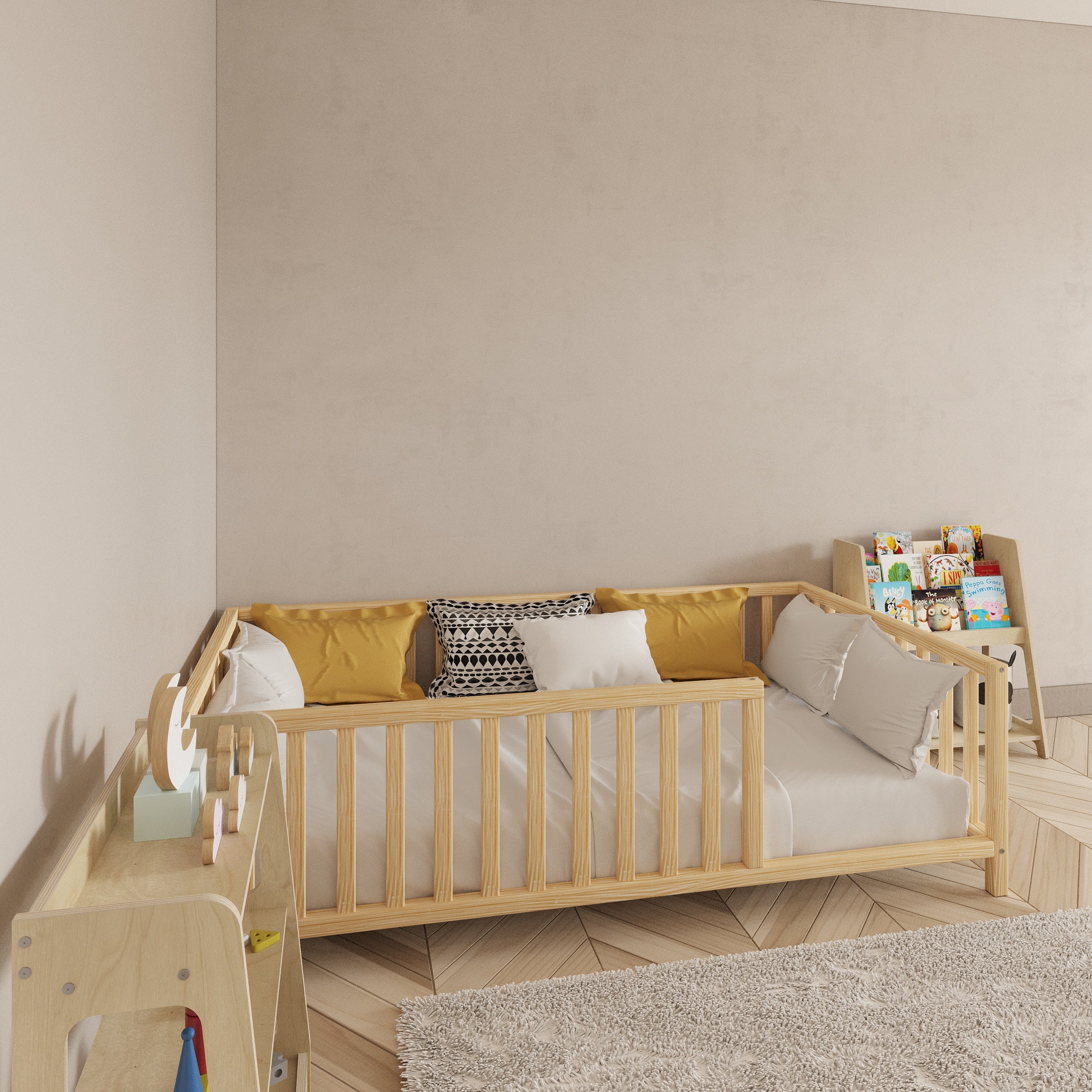 Montessori Bed with Legs Rectangular Rails - Montoddler