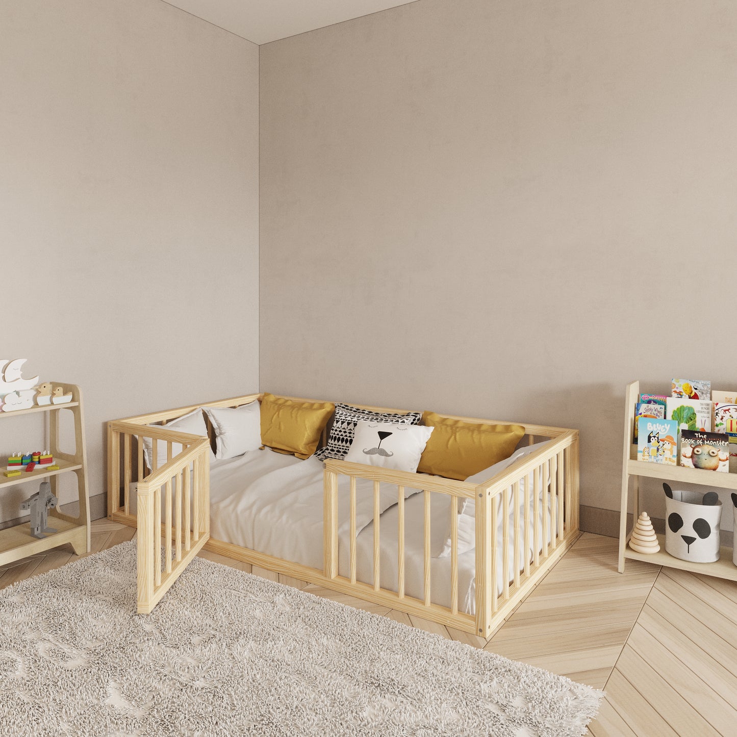 Toddler Floor Bed with Center Door
