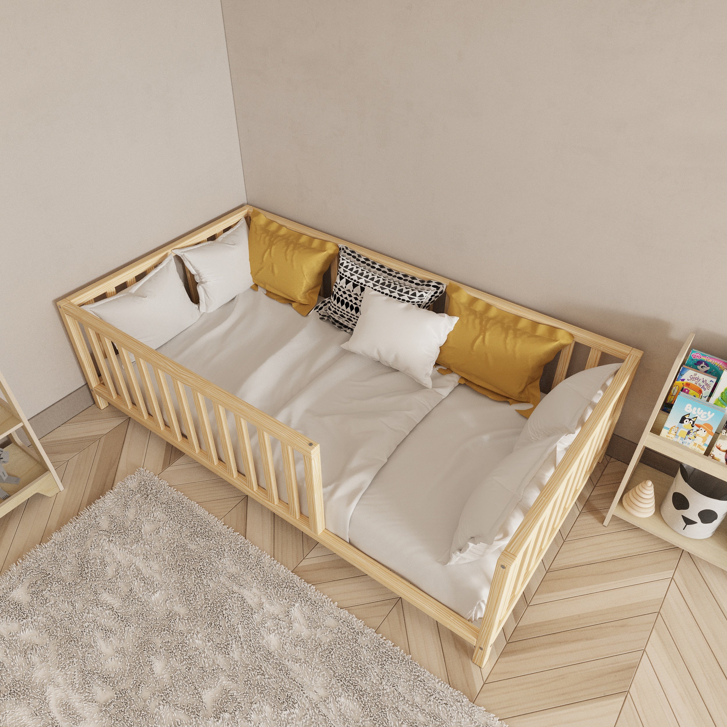 Montessori Bed with Legs Rectangular Rails - Montoddler