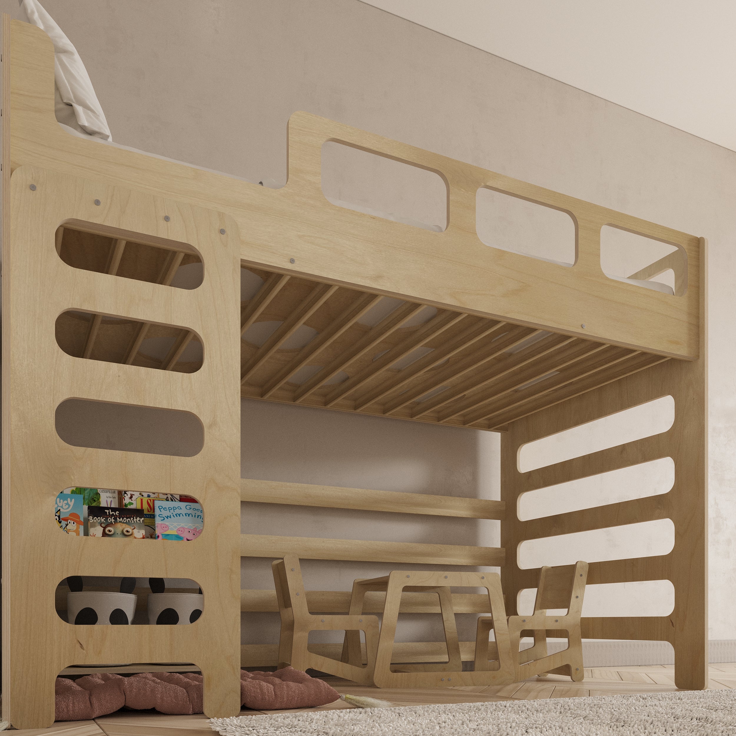Loft Bed for Kids with Stairs - Montoddler