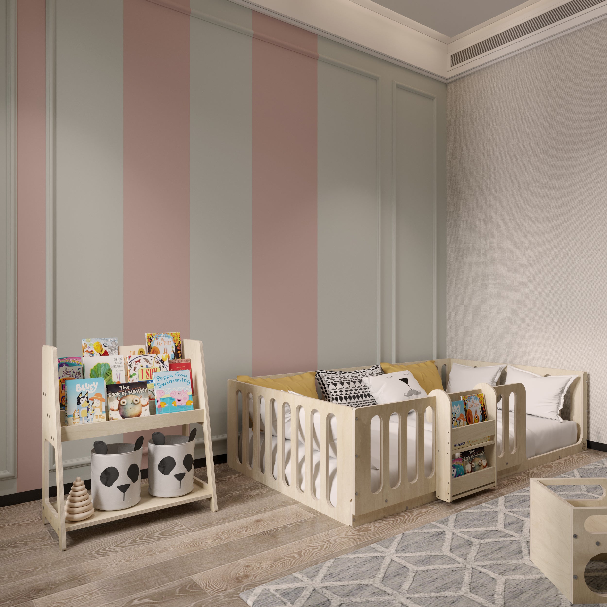 Montessori Floor Bed with Bookshelf - Montoddler