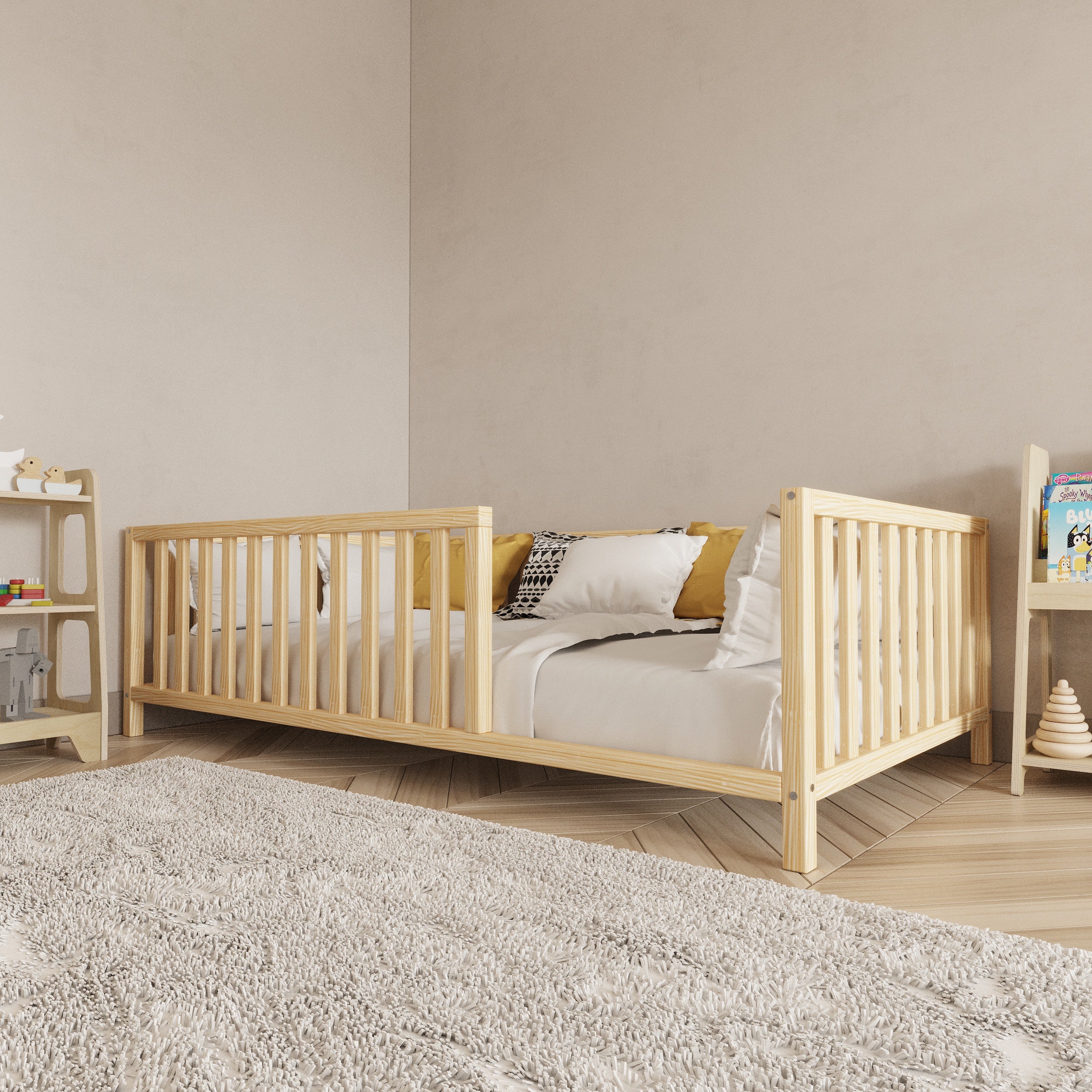 Montessori Bed with Legs Rectangular Rails - Montoddler