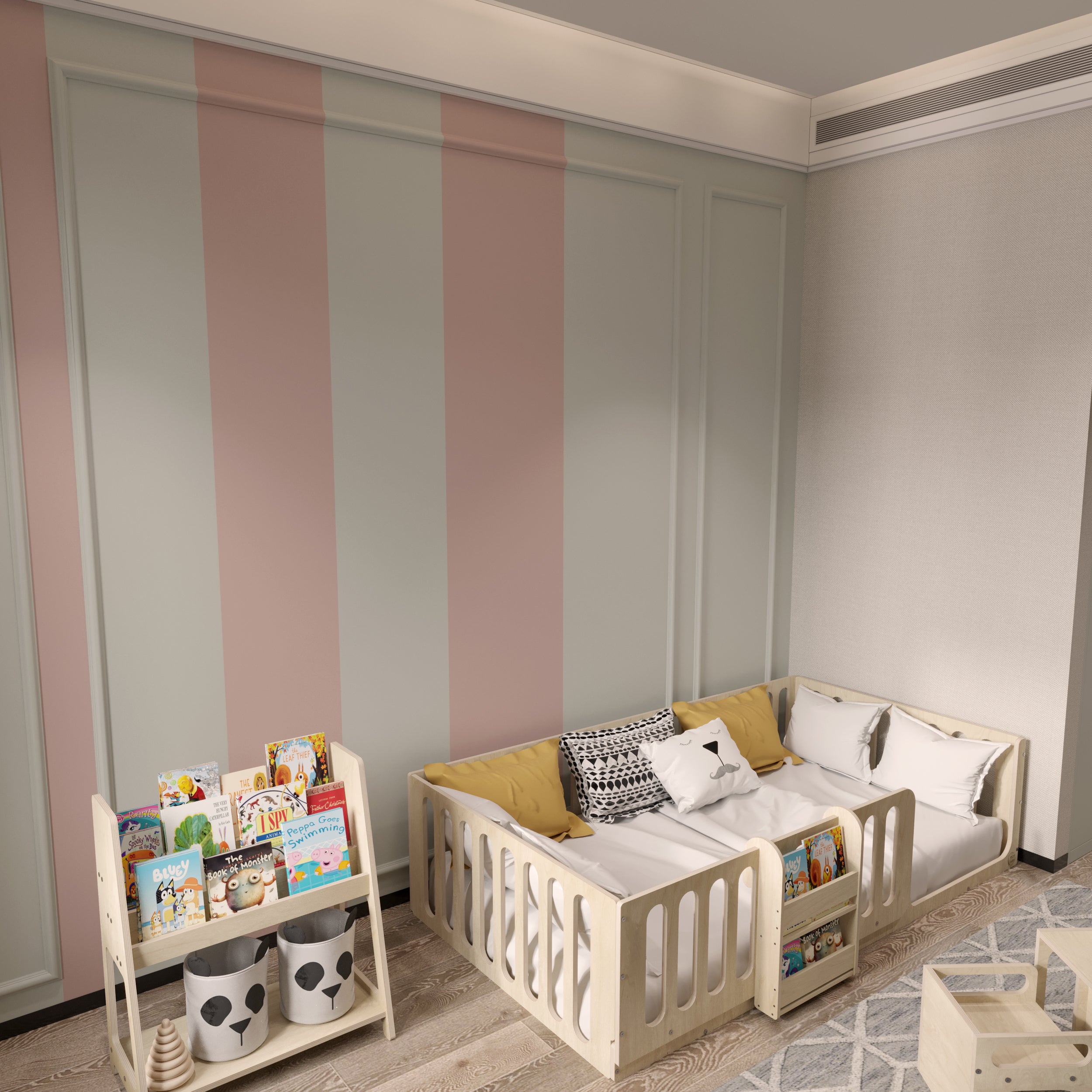 Montessori Floor Bed with Bookshelf - Montoddler