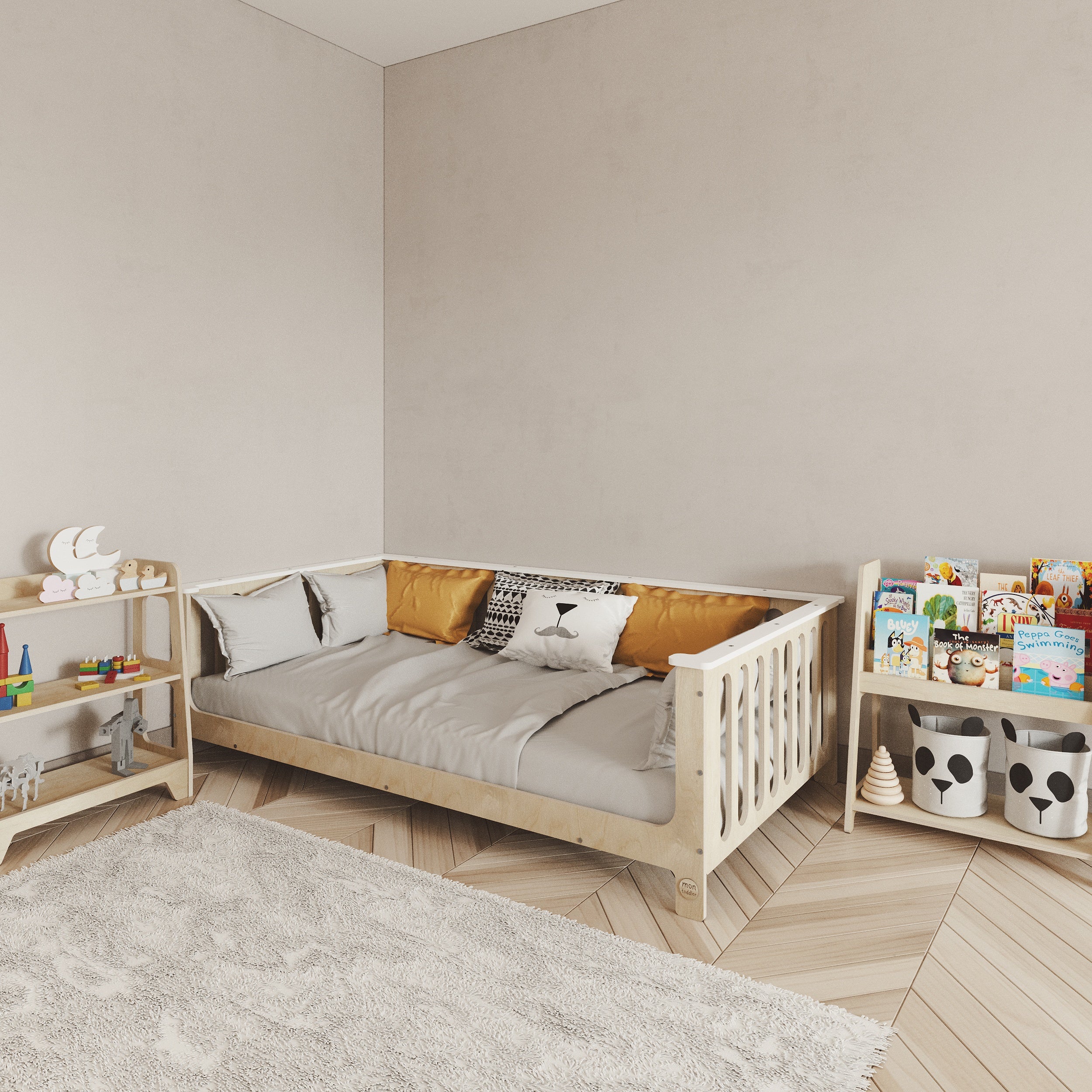 Birch Montessori Bed with Legs and Top Edge