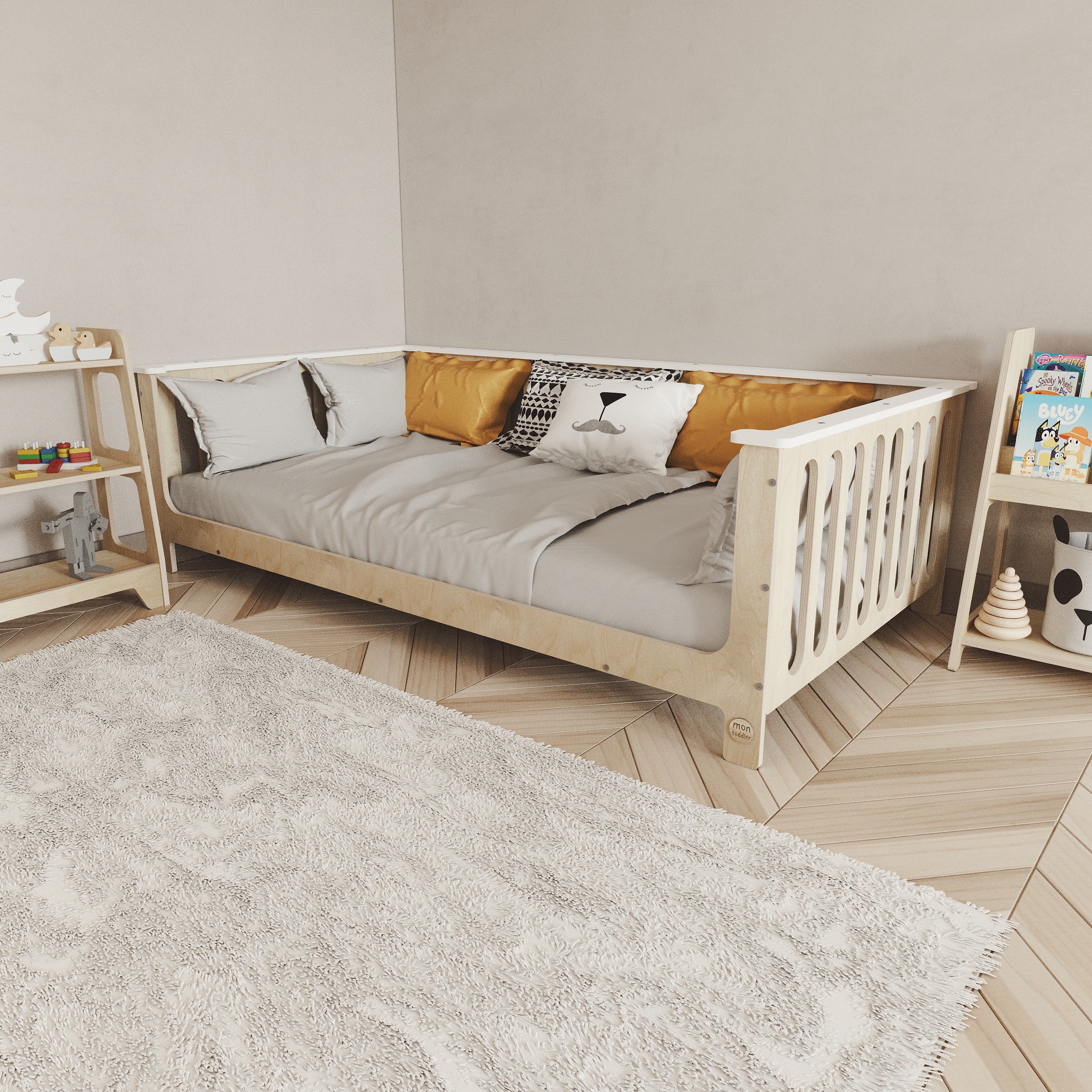 Birch Montessori Bed with Legs and Top Edge