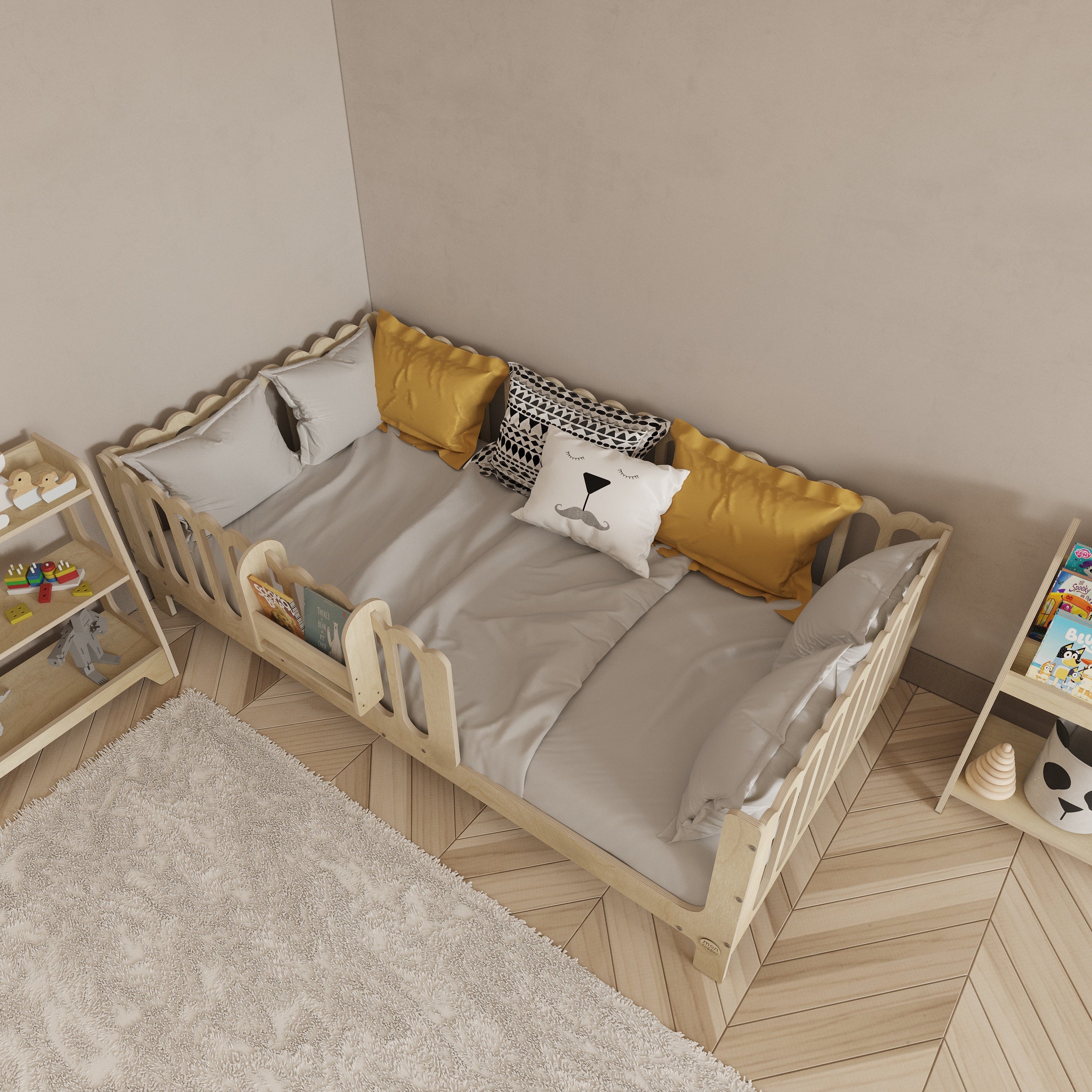 Montessori Bed with Legs and Rails - Wave