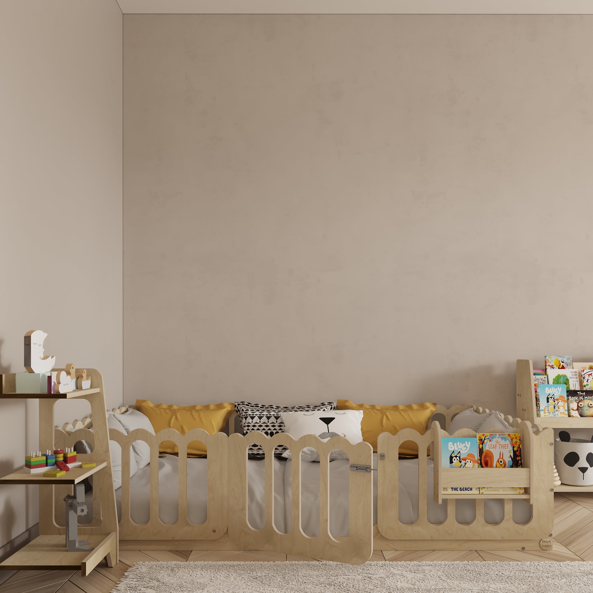 Montessori Floor Bed With Lockable Center Door - Wave