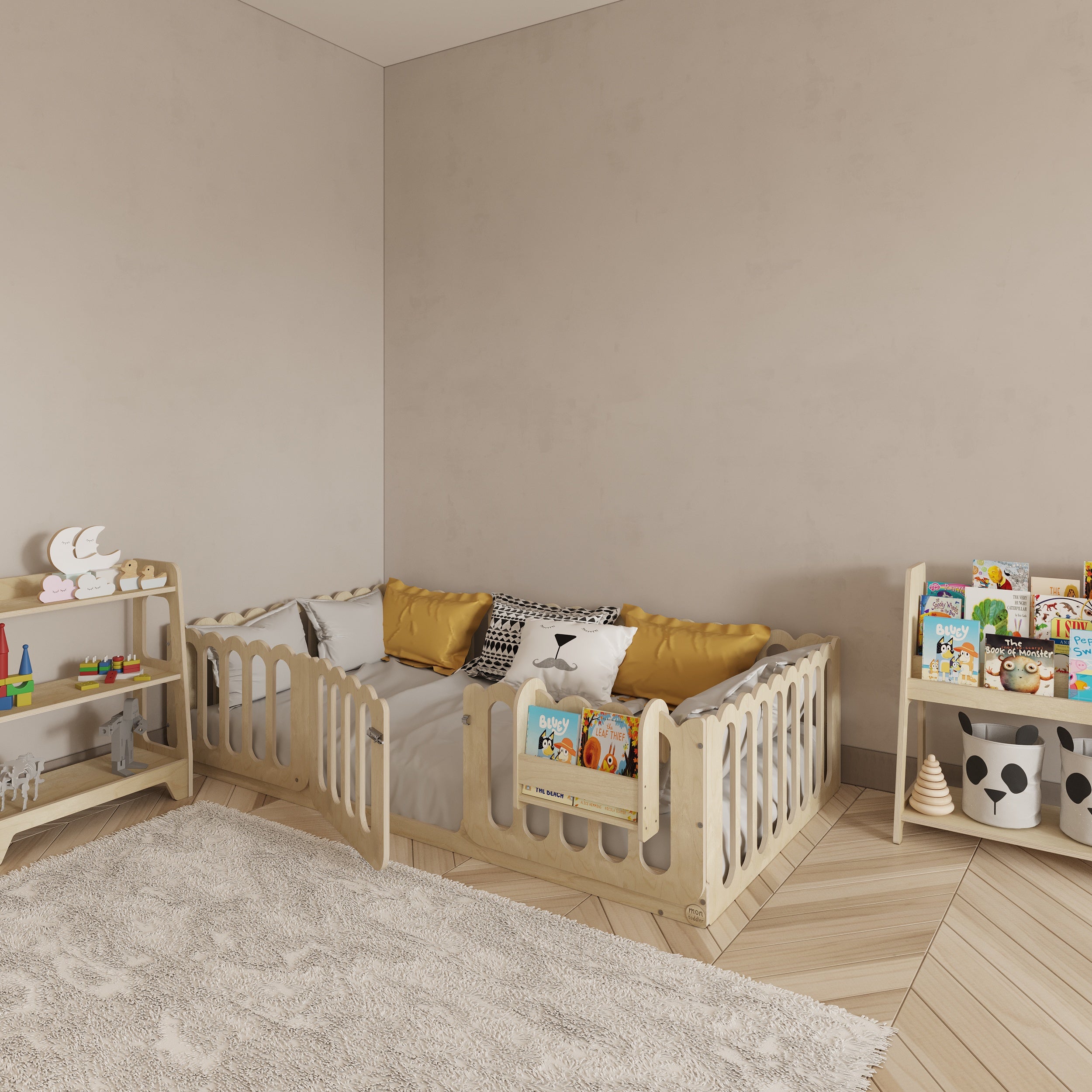 Montessori Floor Bed With Lockable Center Door - Wave