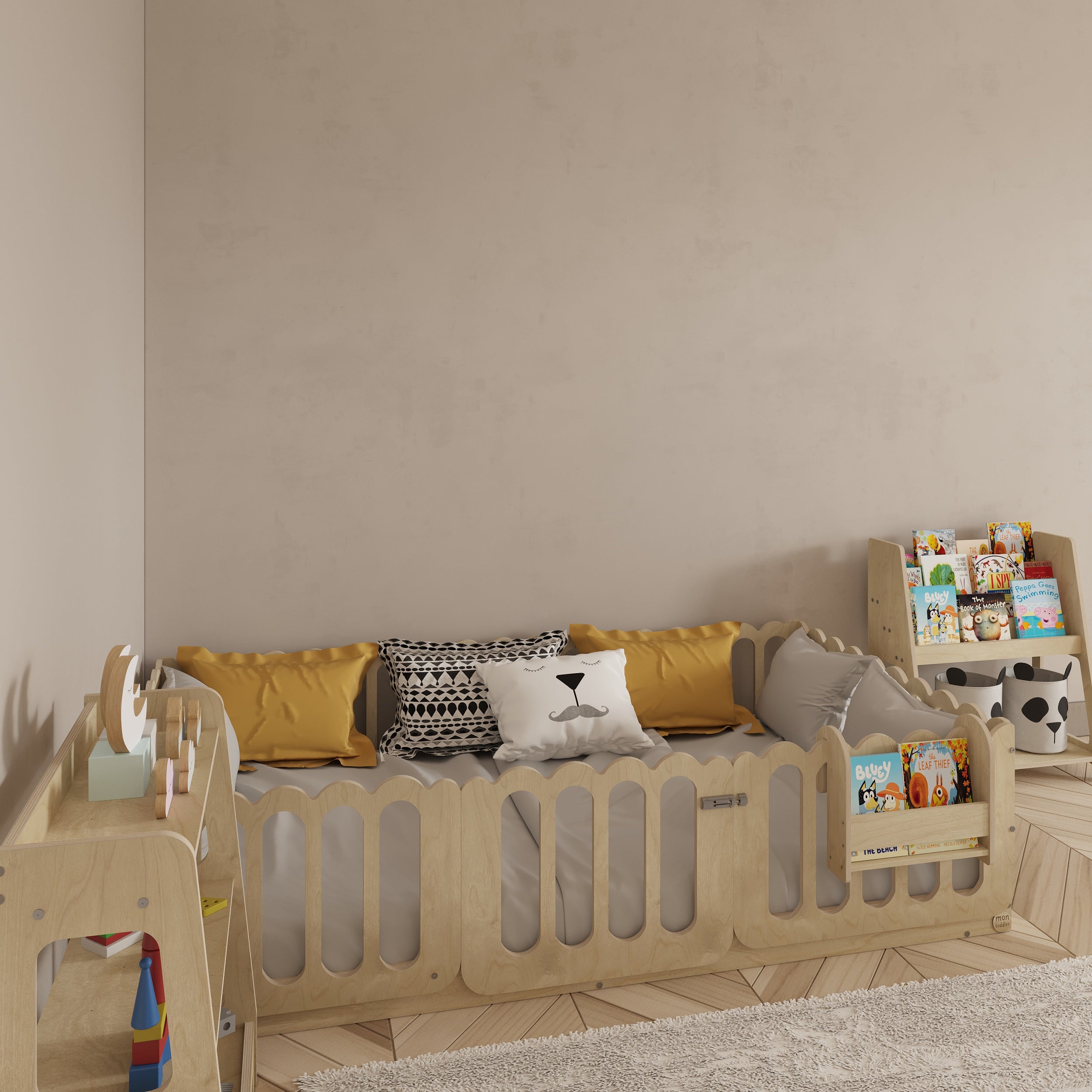 Montessori Floor Bed With Lockable Center Door - Wave