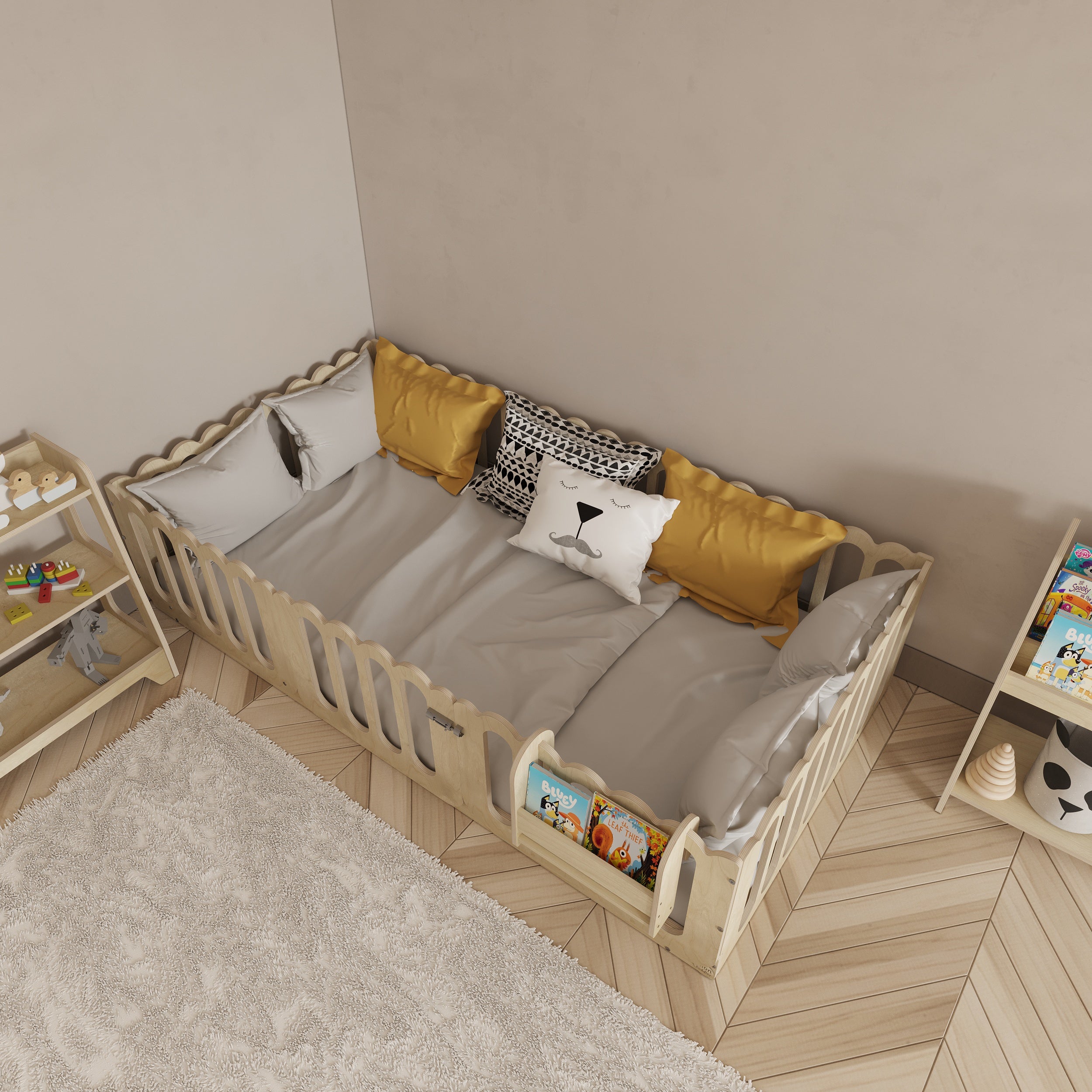 Montessori Floor Bed With Lockable Center Door - Wave