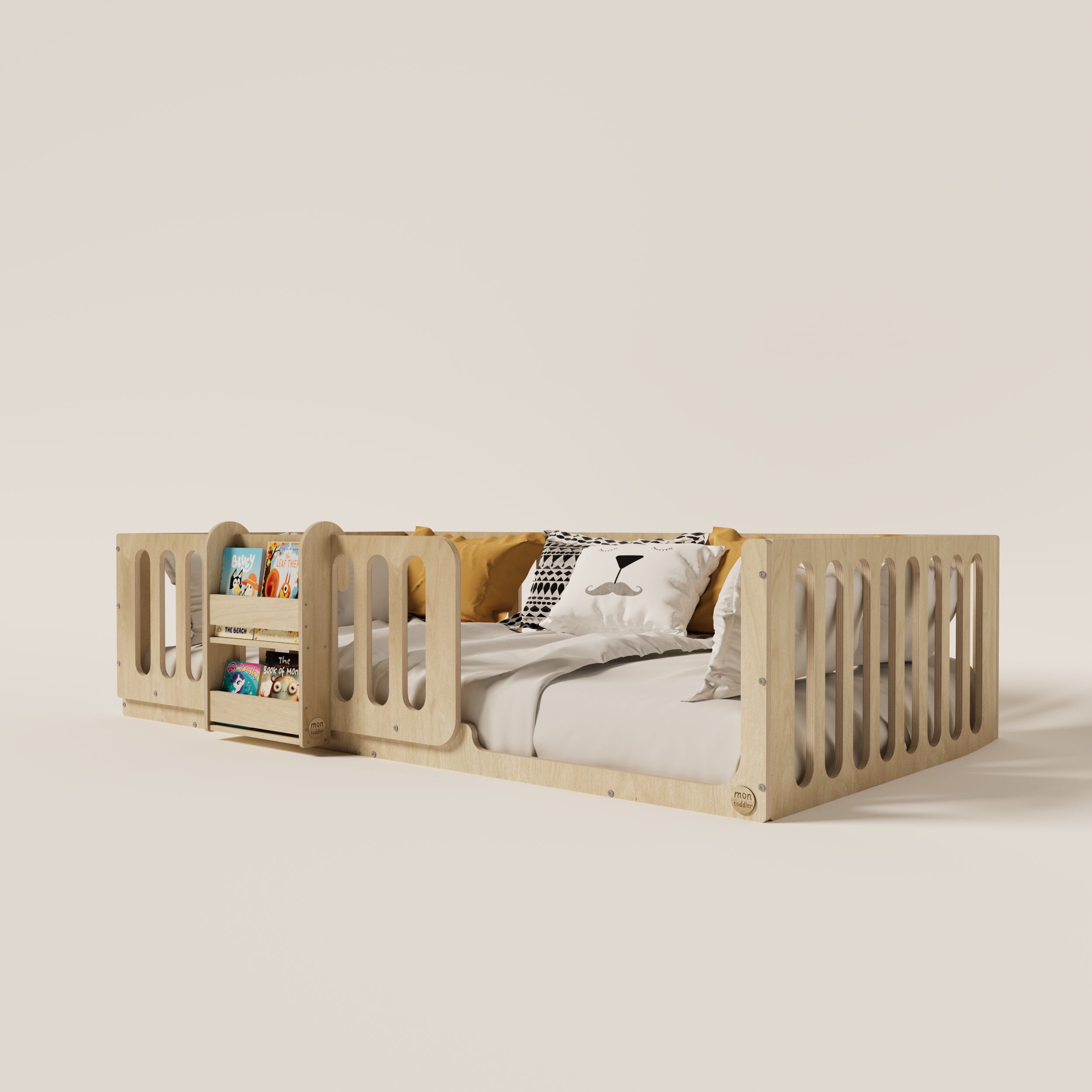 Montessori Floor Bed with Bookshelf - Montoddler