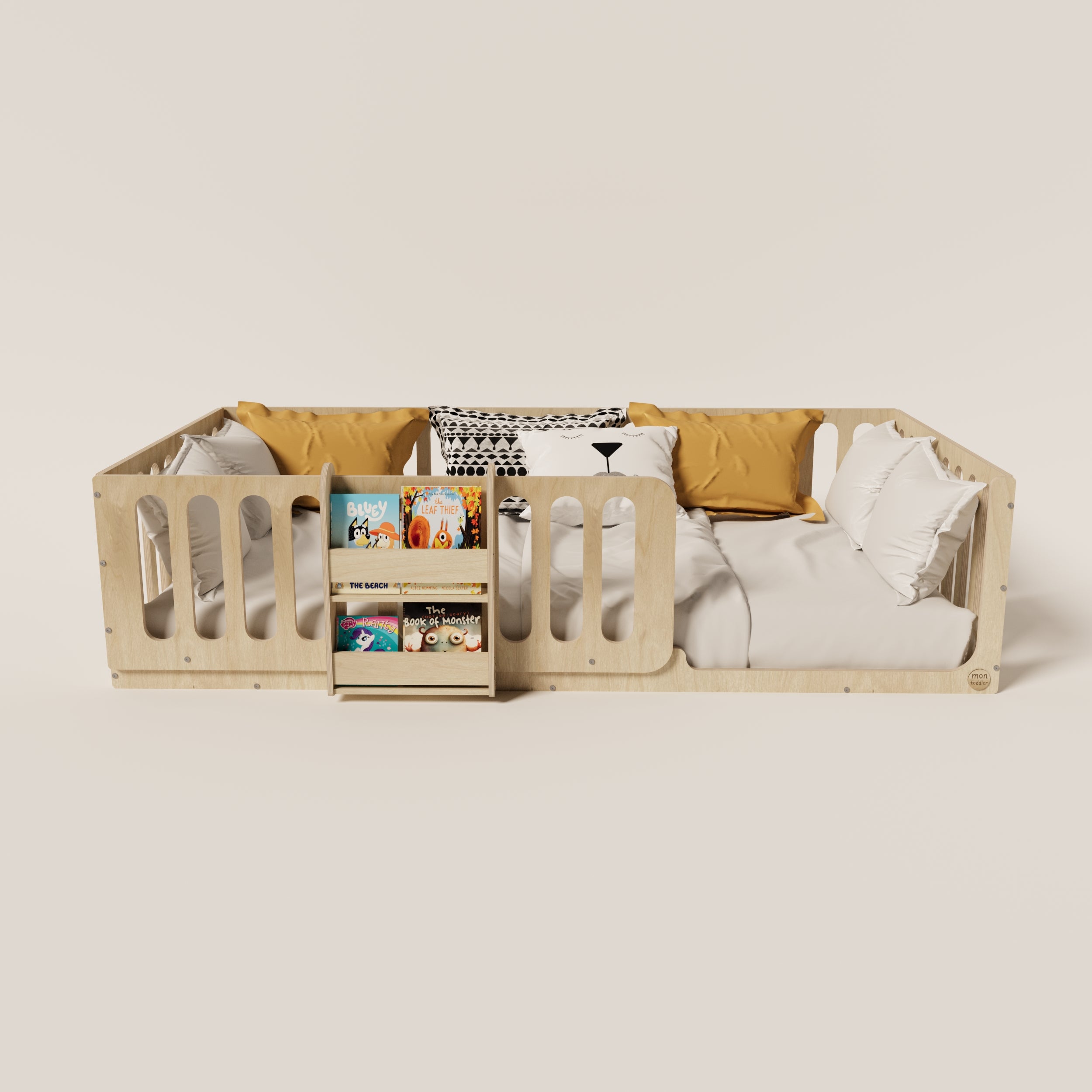 Montessori Floor Bed with Bookshelf - Montoddler