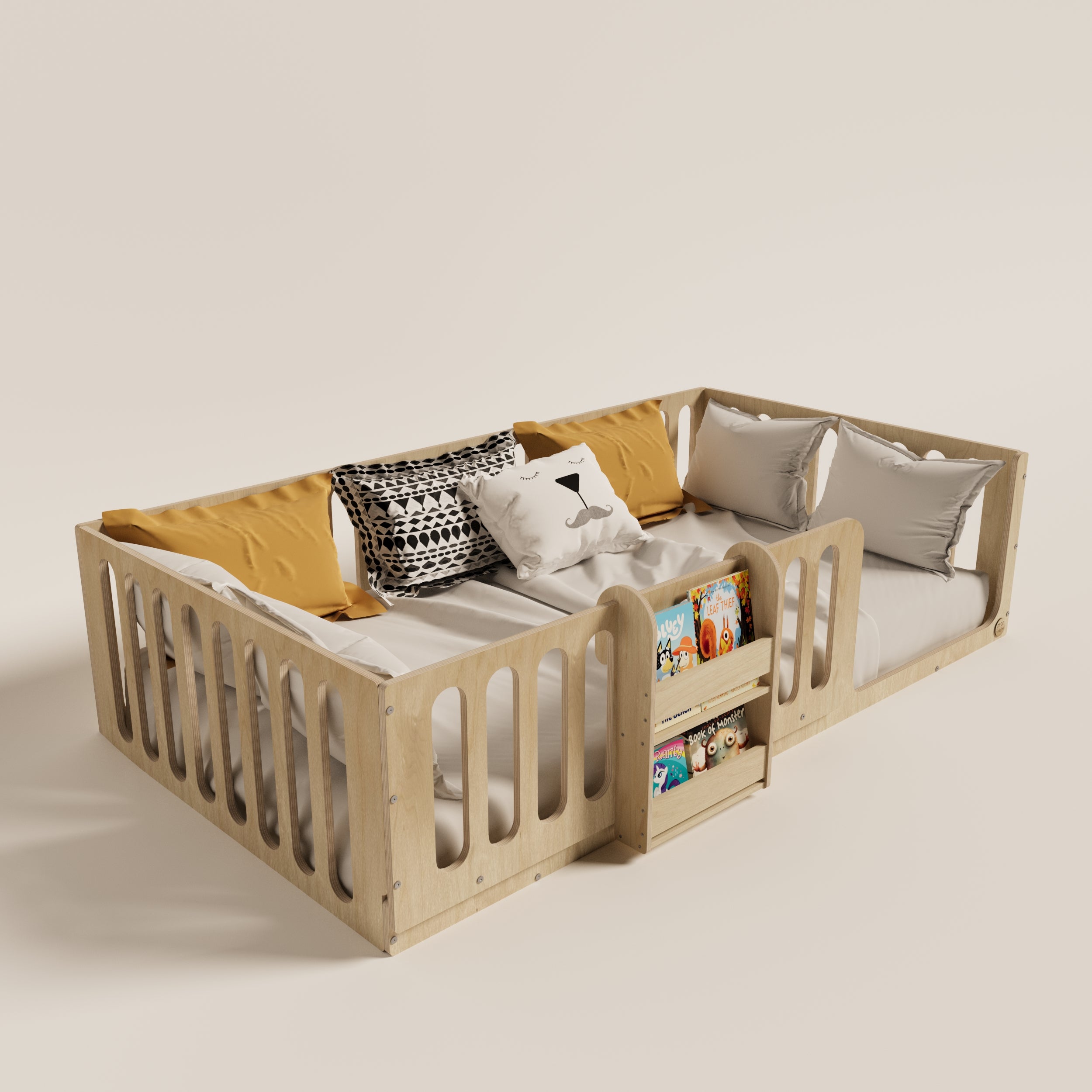 Montessori Floor Bed with Bookshelf - Montoddler