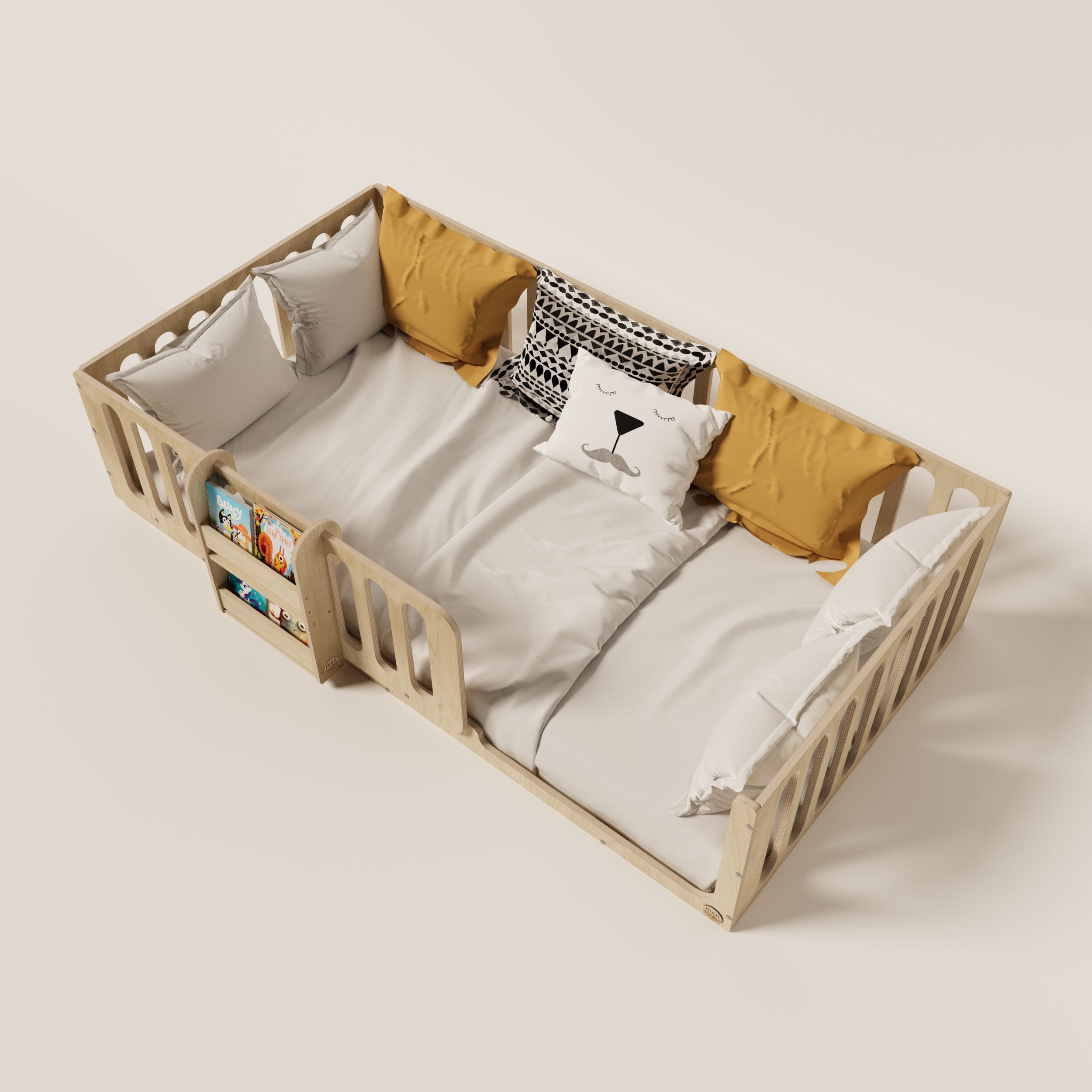 Montessori Floor Bed with Bookshelf - Montoddler
