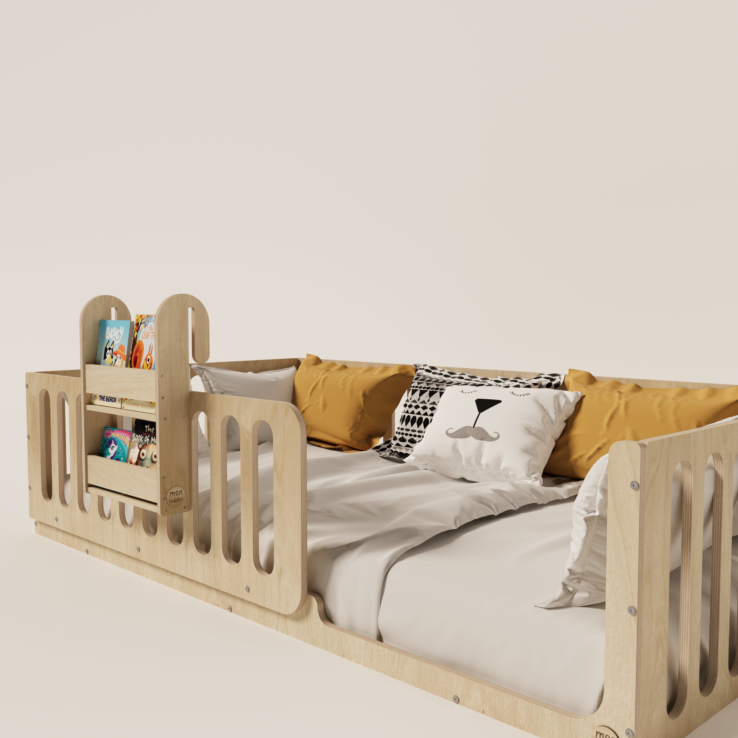 Montessori Floor Bed with Bookshelf - Montoddler