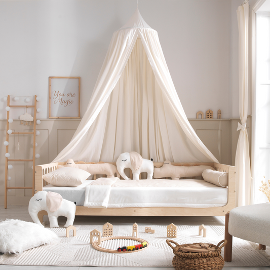 White Montessori Bedding Canopy and Sleep Set - Montoddler 