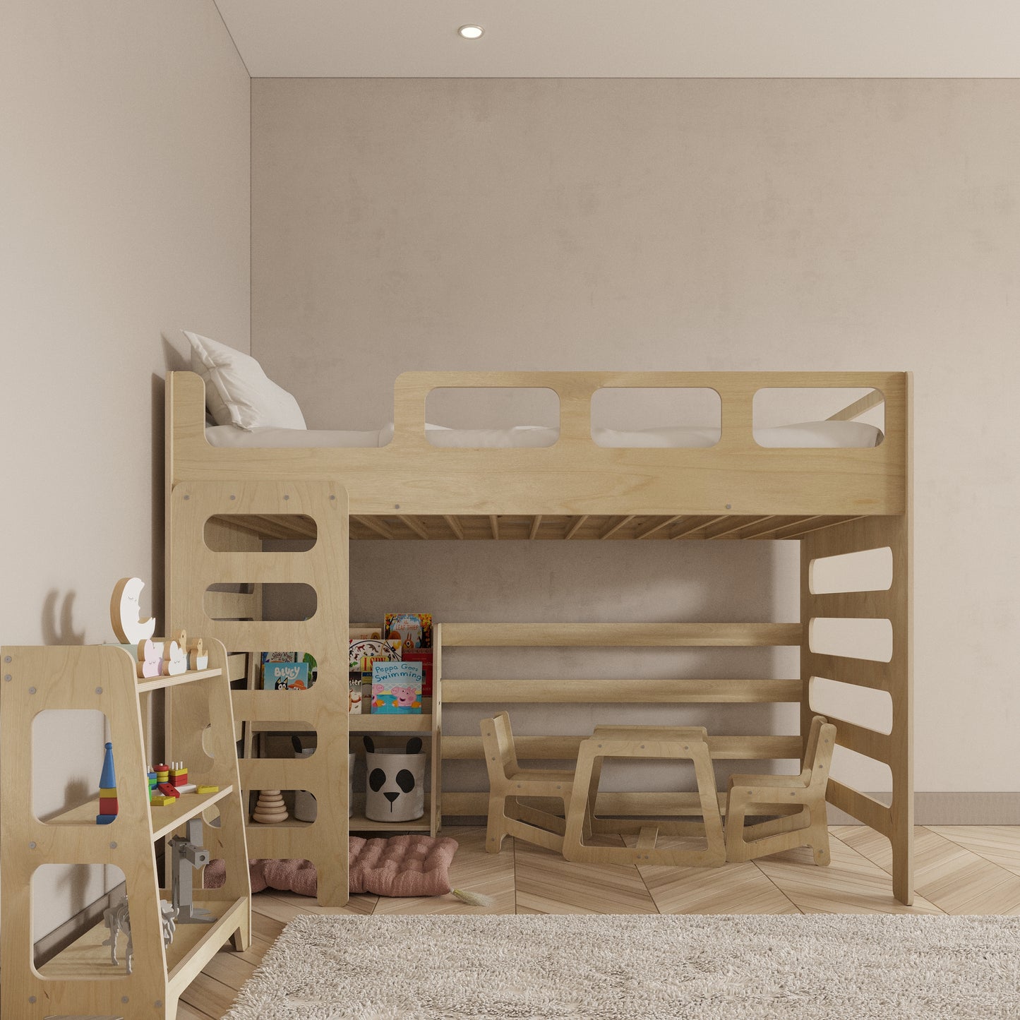 Loft Bed for Kids with Stairs