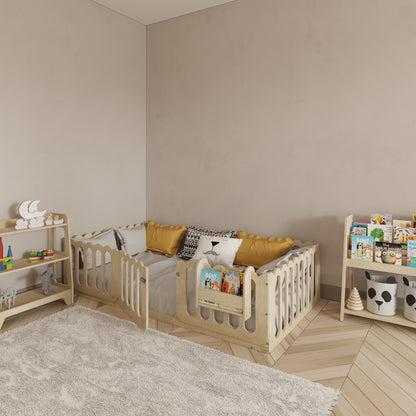 Montessori Floor Bed With Lockable Center Door - Wave
