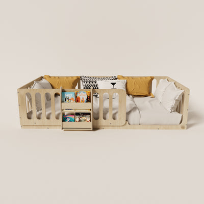 Montessori Floor Bed with Bookshelf - Montoddler 