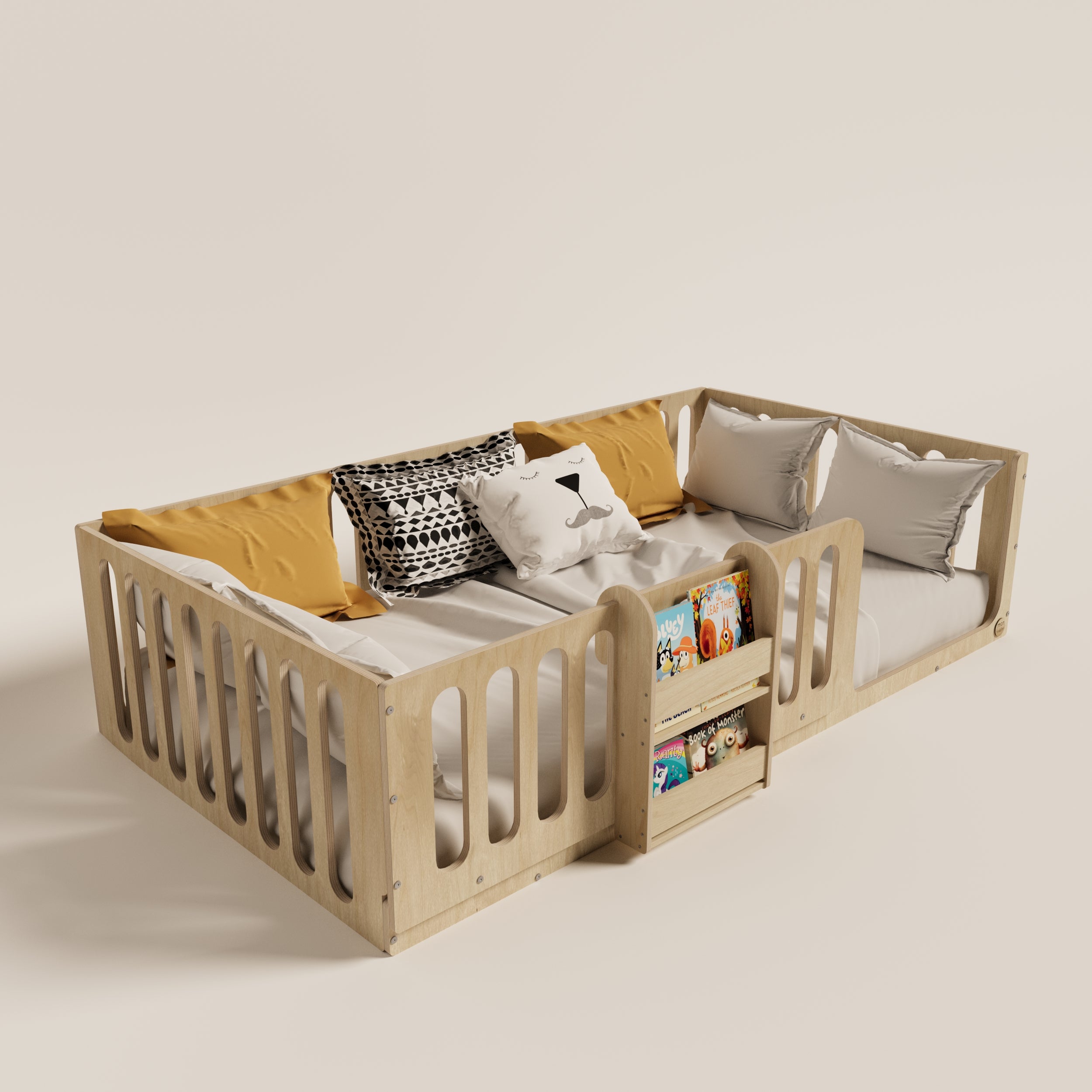 Montessori Floor Bed with Bookshelf - Montoddler 