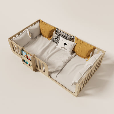 Montessori Floor Bed with Bookshelf - Montoddler 