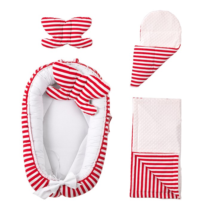 Red & White Baby Lounger Nest & Pillow Set